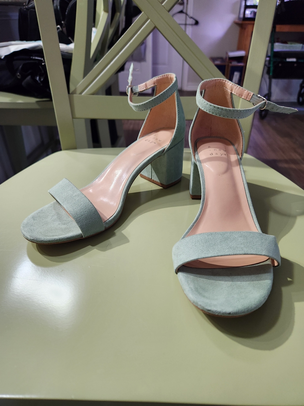 A New Day Ankle-Strap Block Heel Sandals in Sage